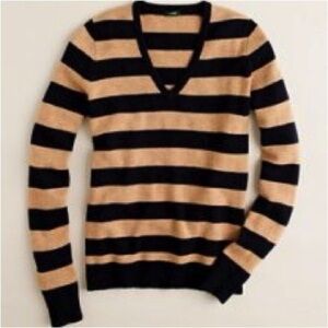 J. Crew Black and Tan Striped Crew Neck Sweater